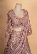 Dusty Rose Embroidered Lehenga Choli Set with Net Dupatta for Women