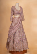 Dusty Rose Embroidered Lehenga Choli Set with Net Dupatta for Women