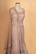 Champagne Gold Embroidered Lehenga Set with Net Dupatta for Women