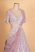 Mauve Pink Embroidered Lehenga Set with Drape Dupatta for Women