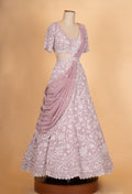 Mauve Pink Embroidered Lehenga Set with Drape Dupatta for Women