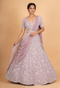 Mauve Pink Embroidered Lehenga Set with Drape Dupatta for Women