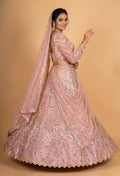 Blush Pink Heavy Embroidered Lehenga Choli Set with Net Dupatta for Women