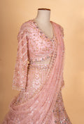 Blush Pink Heavy Embroidered Lehenga Choli Set with Net Dupatta for Women