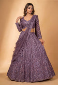 Plum Purple | ASMA plum purple sequin embroidered lehenga choli with drape dupatta | 1