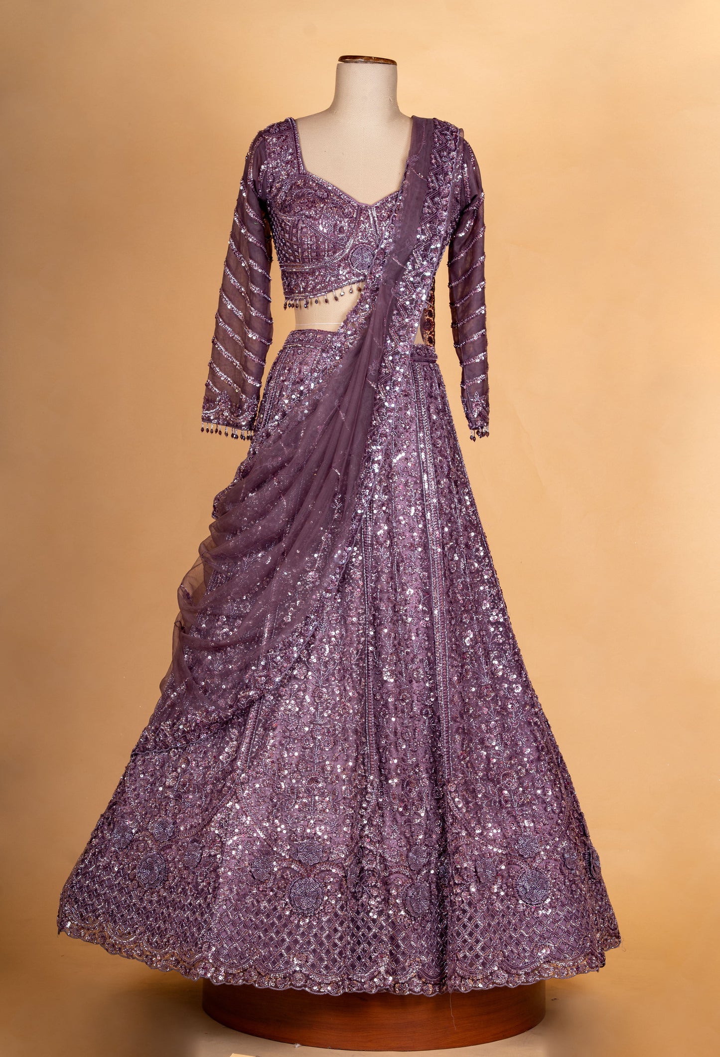 Plum Purple | Plum purple lehenga with embellished blouse and flared skirt | 2