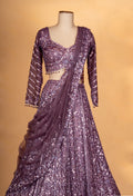 Plum Purple Sequin Embroidered Lehenga Choli Set with Drape Dupatta for Women