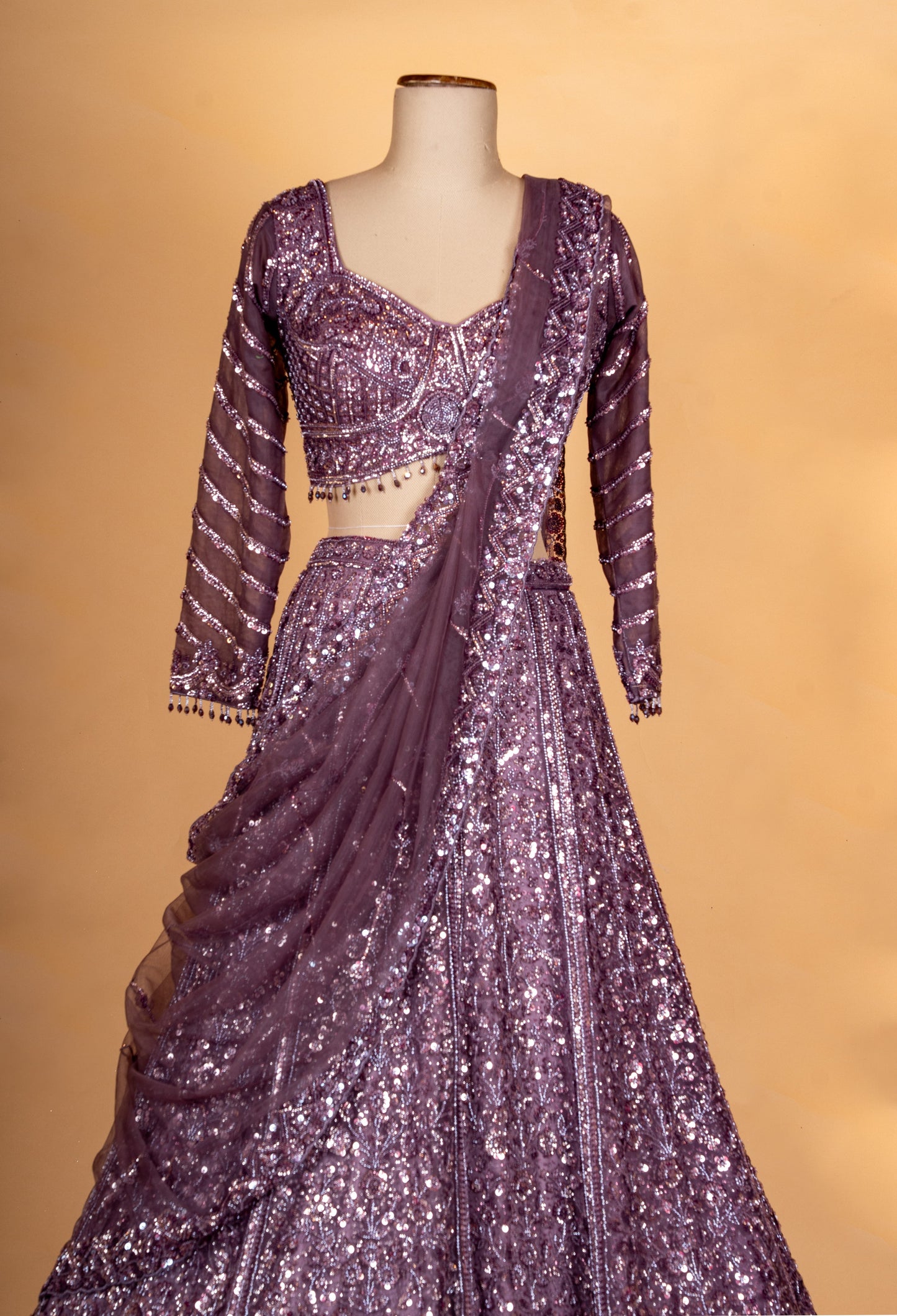 Plum Purple | Purple wedding lehenga choli with sequin and thread embroidery | 3