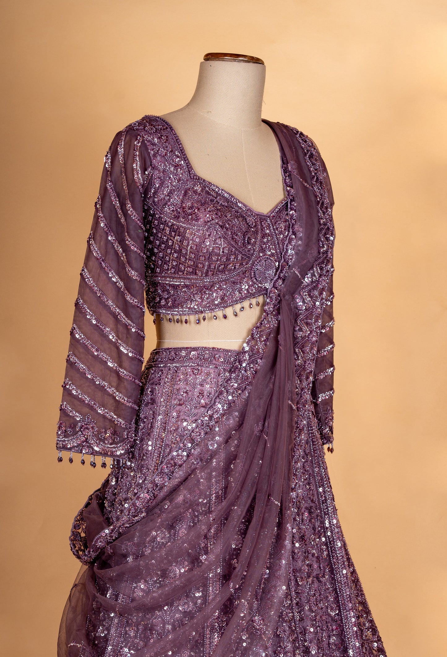 Plum Purple | Designer plum lehenga set with modern drape dupatta by ASMA | 4