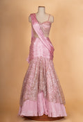 Rose Pink Sequin Embroidered Layered Lehenga Set with Drape Dupatta for Women
