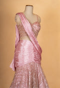 Rose Pink Sequin Embroidered Layered Lehenga Set with Drape Dupatta for Women
