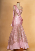 Rose Pink Sequin Embroidered Layered Lehenga Set with Drape Dupatta for Women