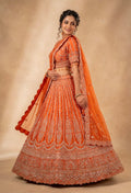Bright Orange Zari Embroidered Lehenga Choli Set with Dupatta for Women