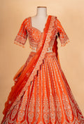 Bright Orange Zari Embroidered Lehenga Choli Set with Dupatta for Women