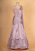 Dusty Mauve Pleated Lehenga Set with Embellished Blouse & Drape Dupatta for Women