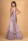 Dusty Mauve Pleated Lehenga Set with Embellished Blouse & Drape Dupatta for Women