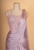 Dusty Mauve Pleated Lehenga Set with Embellished Blouse & Drape Dupatta for Women