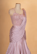 Dusty Mauve Pleated Lehenga Set with Embellished Blouse & Drape Dupatta for Women