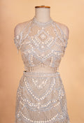 Taupe Grey Embellished Lehenga Set with Cold Shoulder Blouse for Women