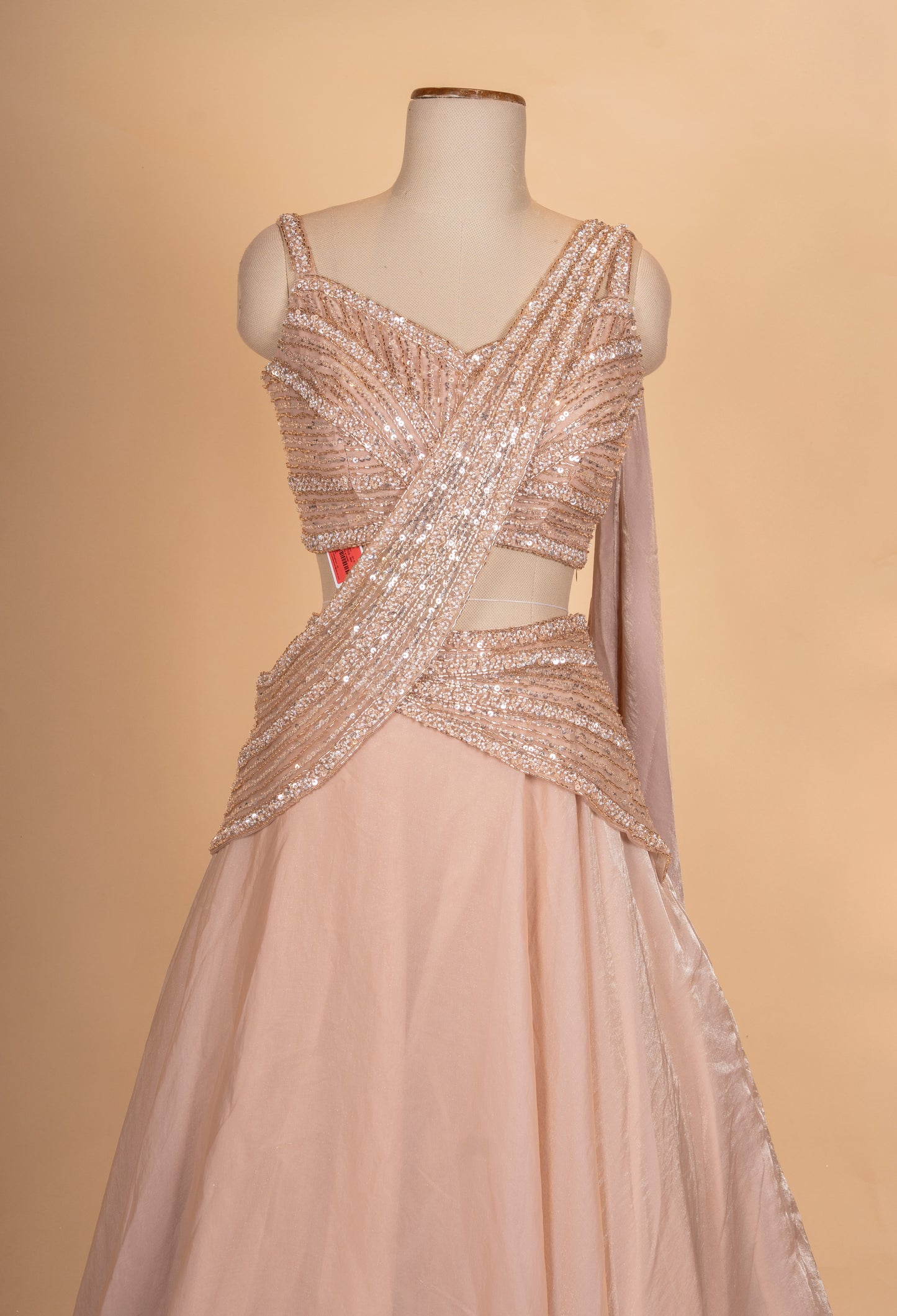 Blush Pink Sequin Embroidered Lehenga Set with Drape Dupatta for Women