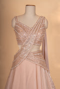 Blush Pink Sequin Embroidered Lehenga Set with Drape Dupatta for Women