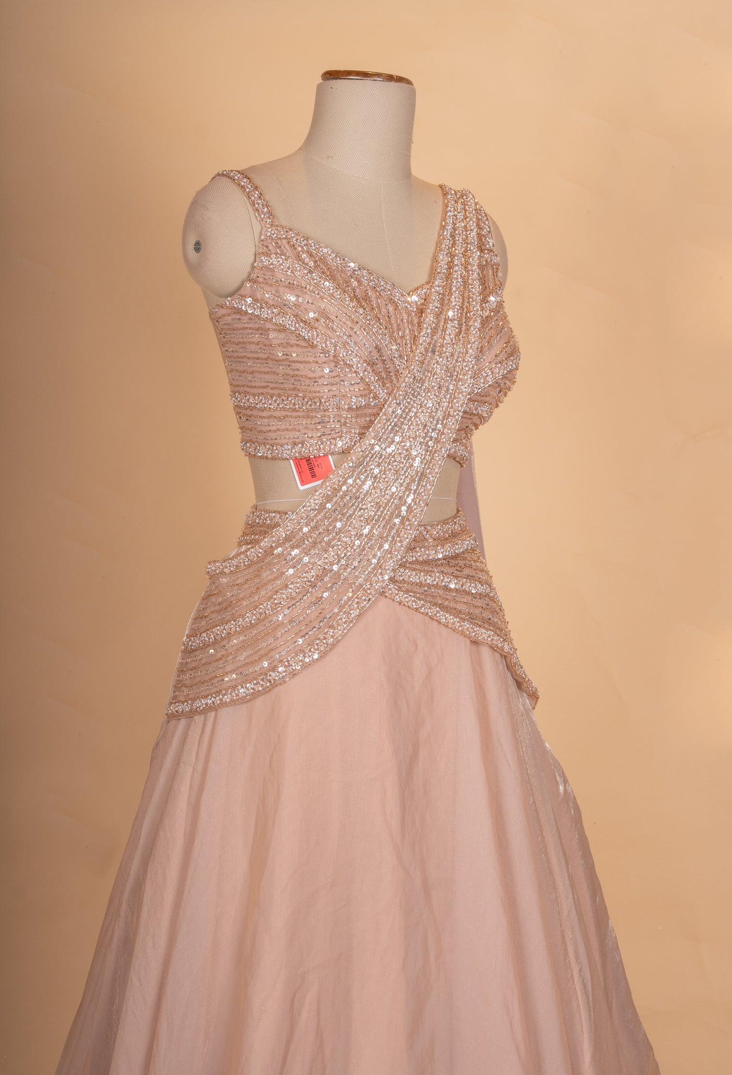 Blush Pink Sequin Embroidered Lehenga Set with Drape Dupatta for Women