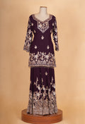 Wine Purple Embroidered Kurta Sharara Set with Dupatta for Women