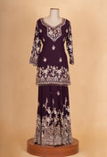 Wine Purple | Wine purple embroidered kurta sharara set with dupatta – product image 2 | 2