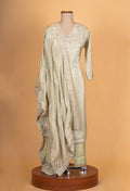 Elegant Sage Green Embroidered Silk Kurta Set with Dupatta for Women