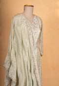 Elegant Sage Green Embroidered Silk Kurta Set with Dupatta for Women