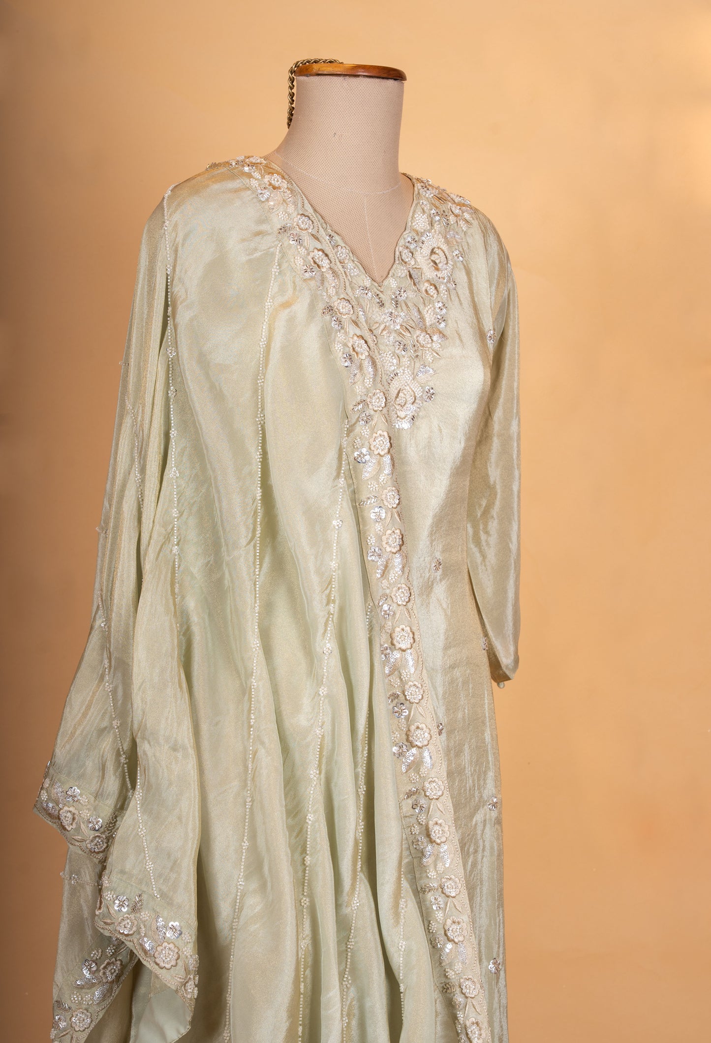 Elegant Sage Green Embroidered Silk Kurta Set with Dupatta for Women
