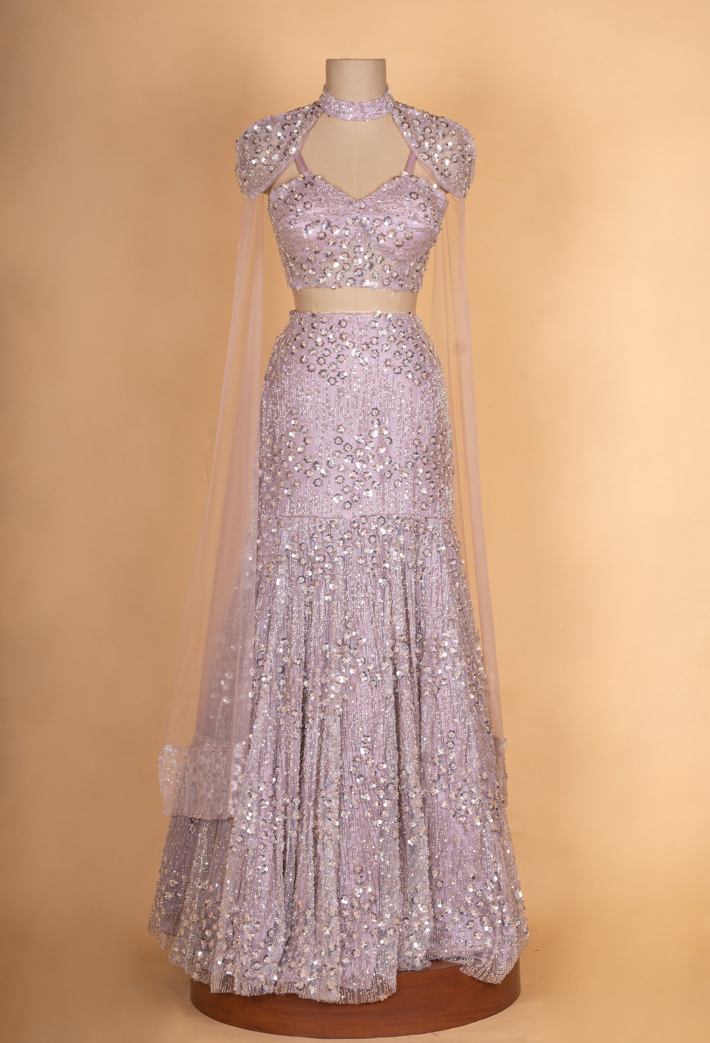 Designer Mauve Embellished Lehenga Choli with Cape Dupatta | Luxury Party Wear Set