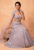 Designer Mauve Embellished Lehenga Choli with Cape Dupatta | Luxury Party Wear Set