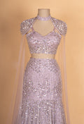 Designer Mauve Embellished Lehenga Choli with Cape Dupatta | Luxury Party Wear Set