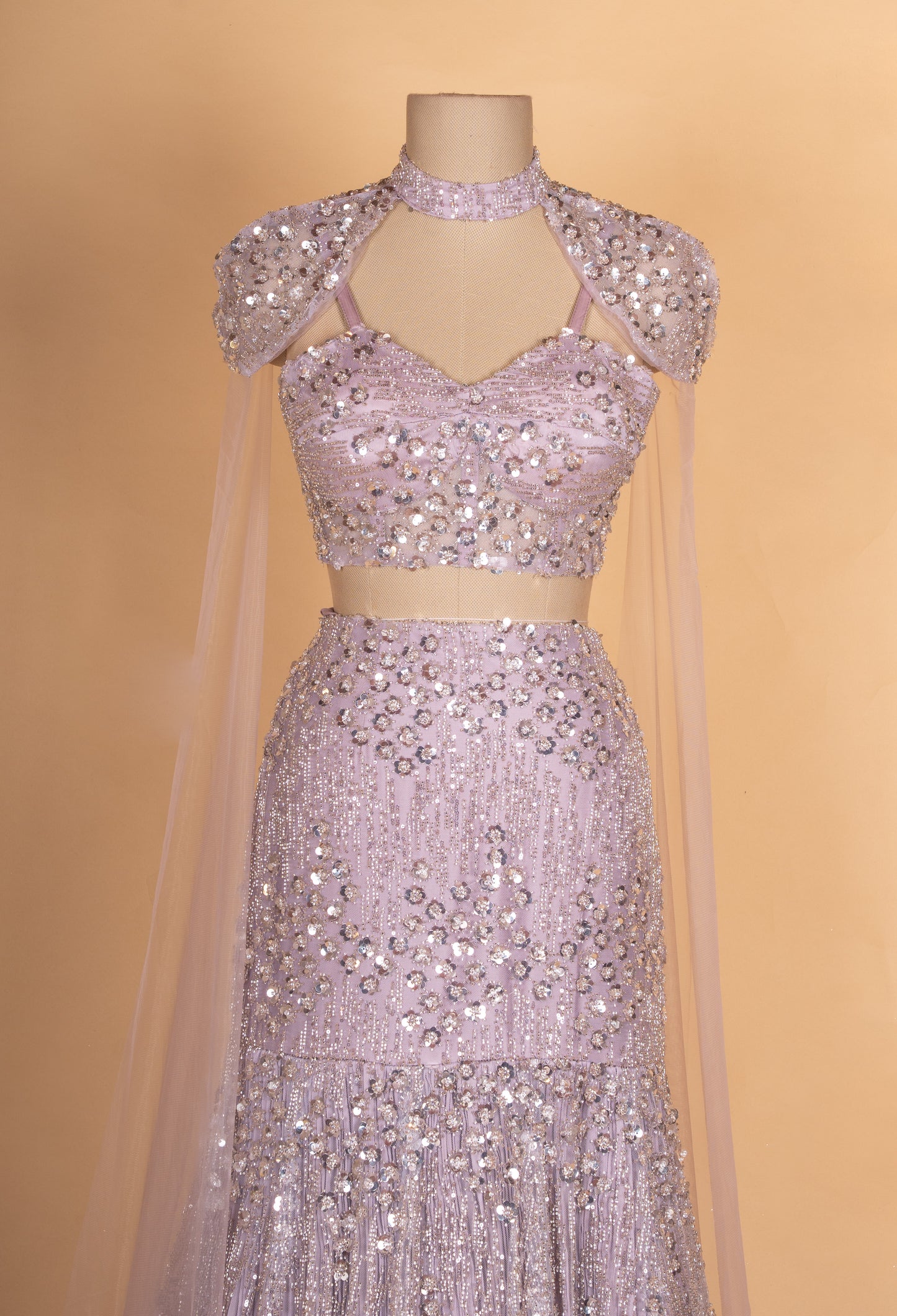 Designer Mauve Embellished Lehenga Choli with Cape Dupatta | Luxury Party Wear Set