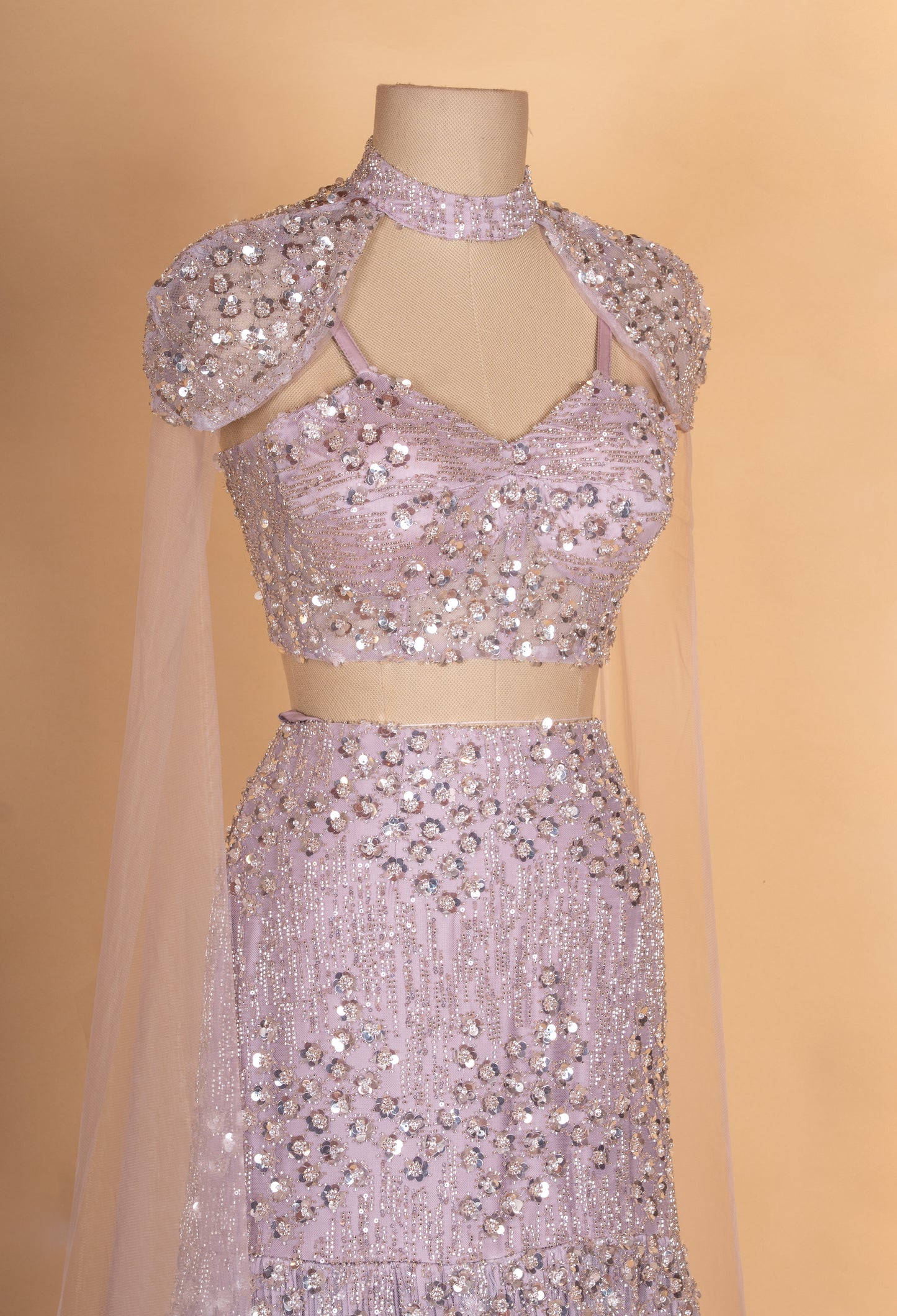 Designer Mauve Embellished Lehenga Choli with Cape Dupatta | Luxury Party Wear Set