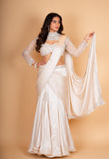 Elegant Ivory Draped Saree Lehenga with Embroidered Blouse & Sheer Dupatta
