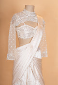 Elegant Ivory Draped Saree Lehenga with Embroidered Blouse & Sheer Dupatta