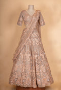 Luxury Nude Beige Floral Embroidered Lehenga Choli with Sheer Dupatta | Designer Wedding Wear