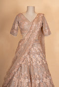 Luxury Nude Beige Floral Embroidered Lehenga Choli with Sheer Dupatta | Designer Wedding Wear