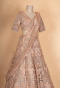 Luxury Nude Beige Floral Embroidered Lehenga Choli with Sheer Dupatta | Designer Wedding Wear