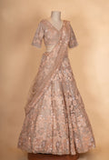 Luxury Nude Beige Floral Embroidered Lehenga Choli with Sheer Dupatta | Designer Wedding Wear