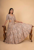 Luxury Nude Beige Floral Embroidered Lehenga Choli with Sheer Dupatta | Designer Wedding Wear
