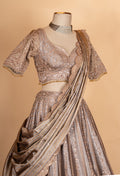 Elegant Bronze Gold Embroidered Lehenga Choli with Pleated Dupatta | Designer Wedding Wear