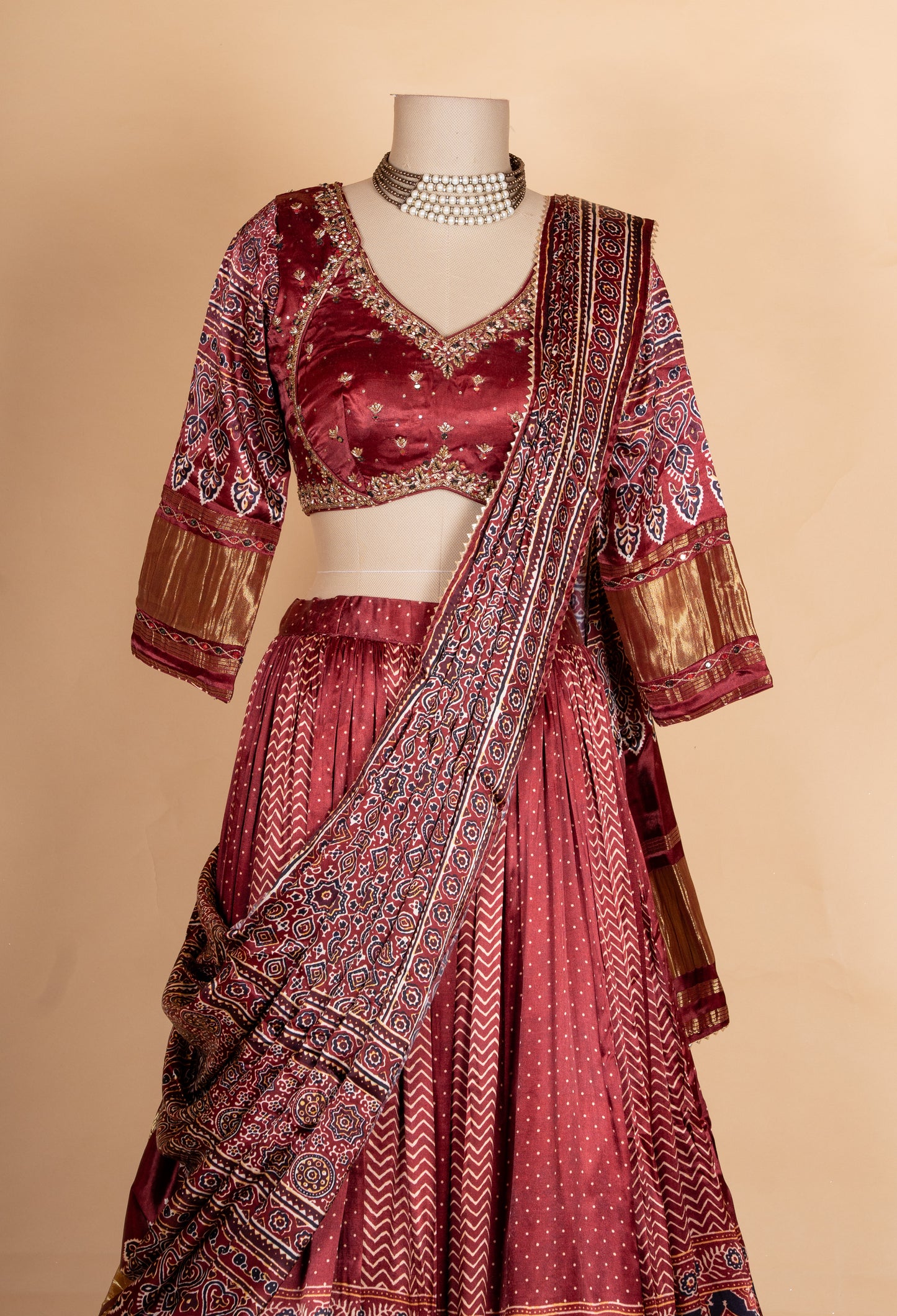 Royal Maroon Handcrafted Bridal Lehenga Set with Intricate Heritage Weave & Dupatta