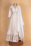 Ivory & Gold Embroidered Anarkali Suit Set with Dupatta for Women