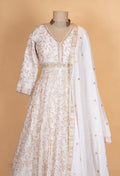 Ivory & Gold Embroidered Anarkali Suit Set with Dupatta for Women