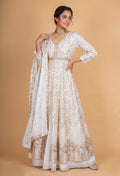 Ivory & Gold Embroidered Anarkali Suit Set with Dupatta for Women