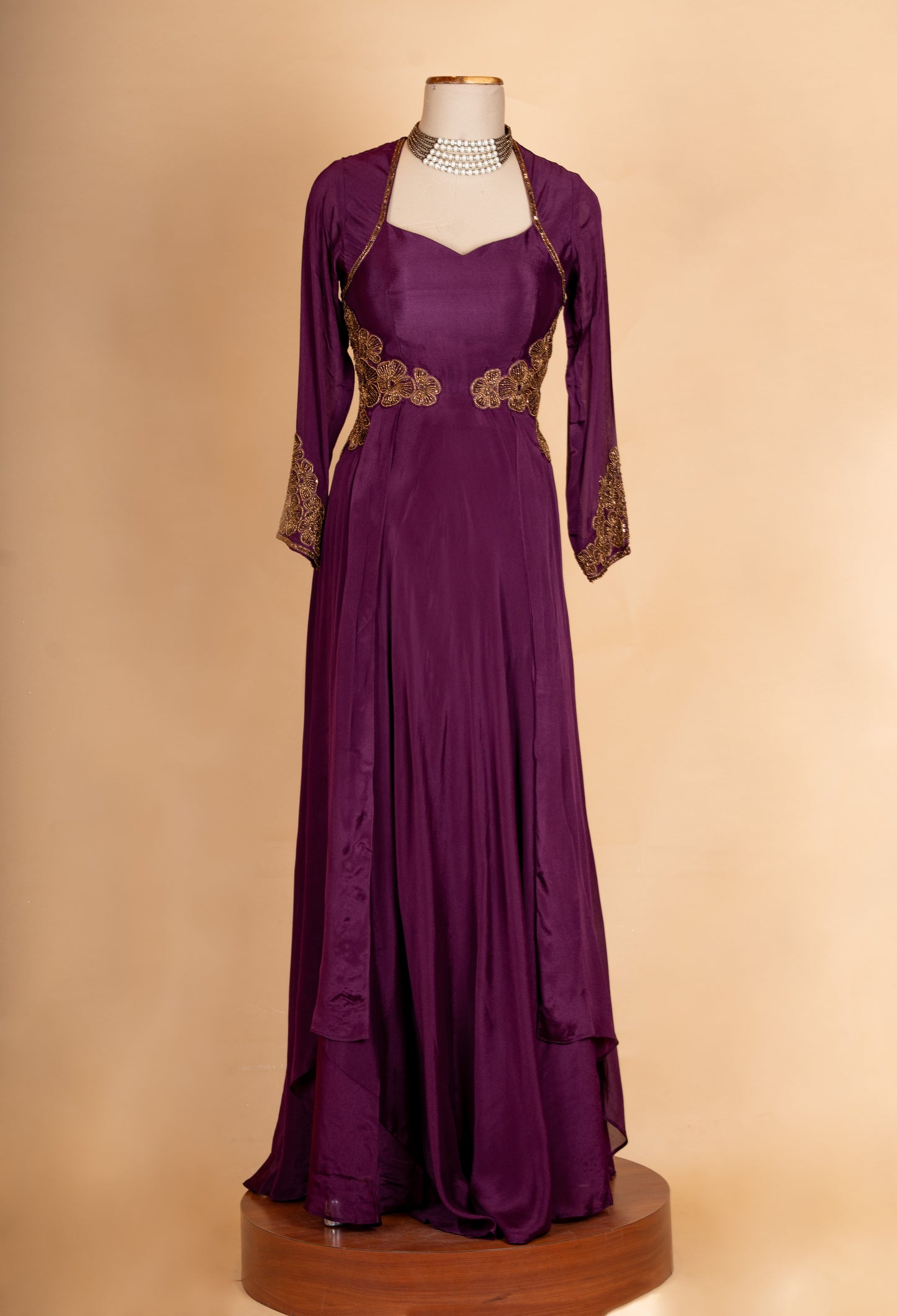 Elegant Wine Purple Anarkali Gown with Gold Embroidery | Designer Floor-Length Ethnic Dress