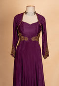 Elegant Wine Purple Anarkali Gown with Gold Embroidery | Designer Floor-Length Ethnic Dress